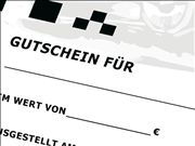 Schner Geschenkgutschein ber 10,- Euro mit farbigen, transparenten Kuvert und Prospekt der Kartbahn.